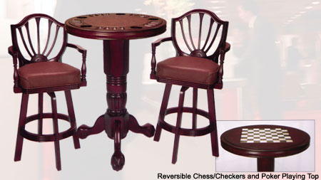 Flip Pub Table with 2 matching chairs Mahogany Finish Multi functional, beautifully finished, space saving party centers Poker Chess.