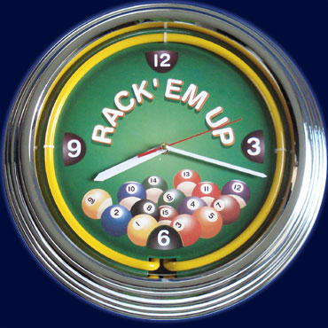 Clock Rack'em Up - Neon LED picture electric art gallery accessories montreal abcbilliardplus.com